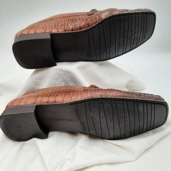 Stuart Weitzman Brown Italian leather Croc Embossed Gem Embellished loafers sz 7 - Picture 4 of 4